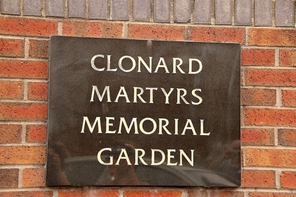 A sign for Clonard Martyrs Memorial Garden