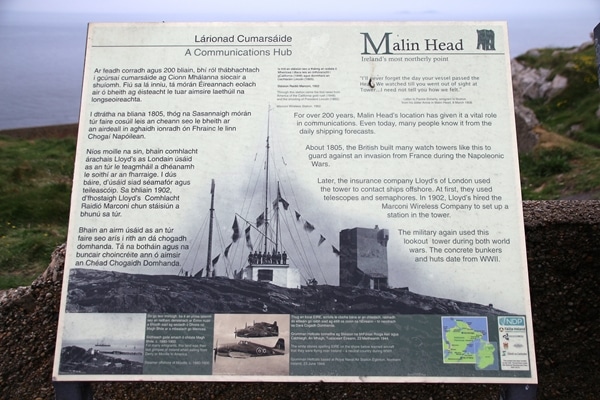 a sign with information about Malin Head