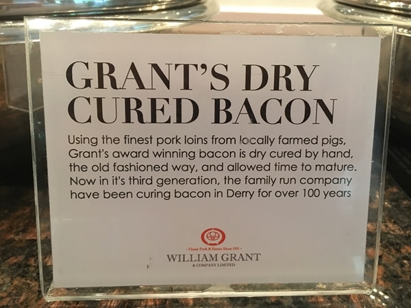 a sign for Grant\'s dry cured bacon