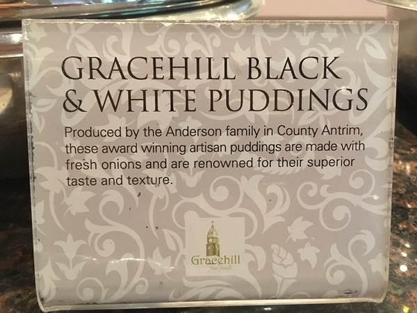 a sign for Gracehill Black and White Puddings