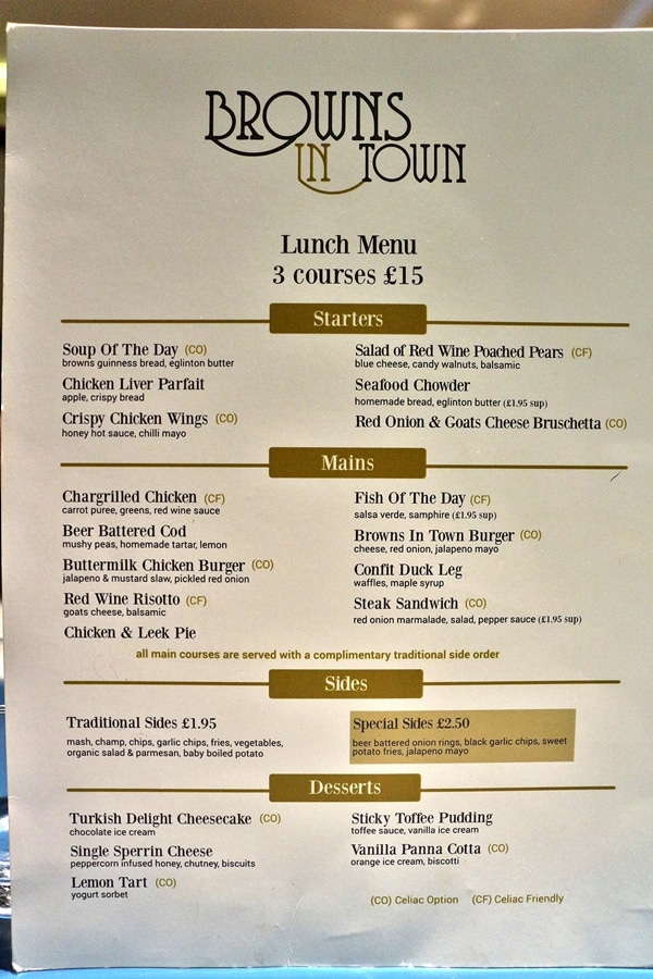 a restaurant lunch menu