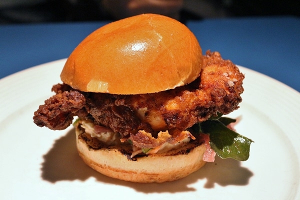 A fried chicken sandwich on a plate