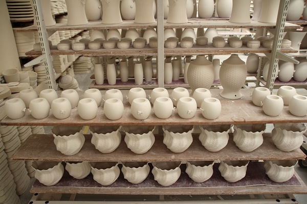 a warehouse filled with pottery