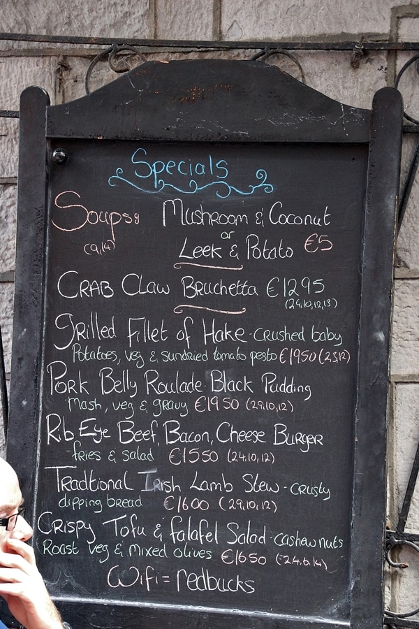 A blackboard menu