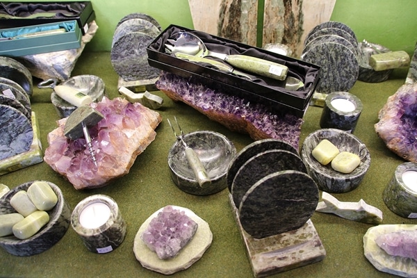 various items made of marble for sale in a shop