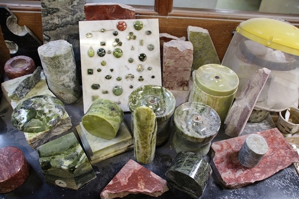 a display of colored marble on a table