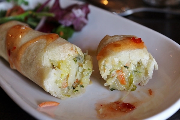 cross section of a spring roll on a plate