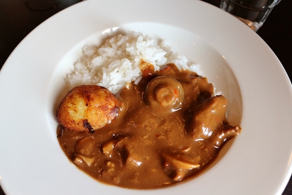 A plate of stew with rice