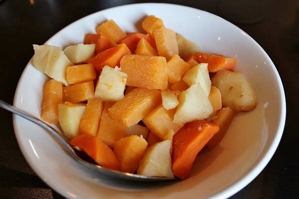 A bowl of boiled vegetables