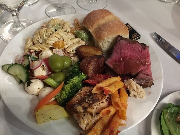 A plate of food from a buffet