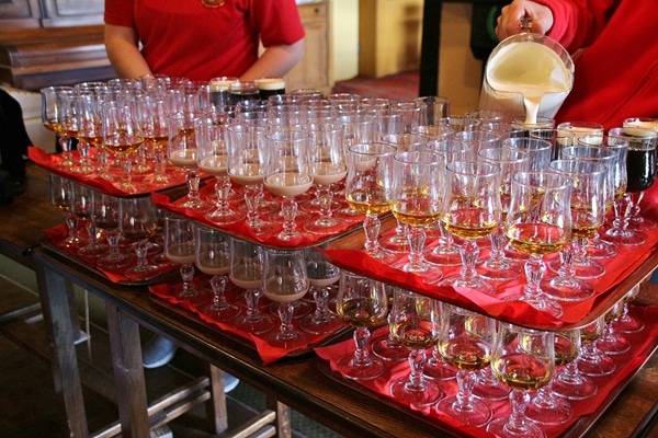 stacks of glasses for making Irish coffees