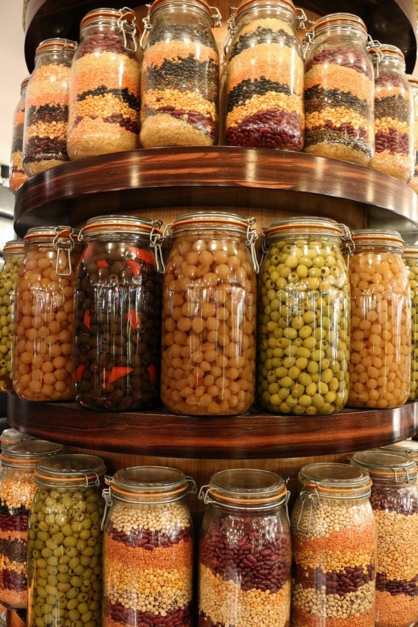 large jars of food on display