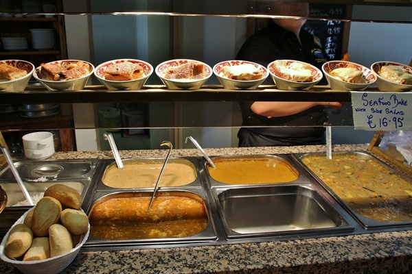 a display of food in a restaurant