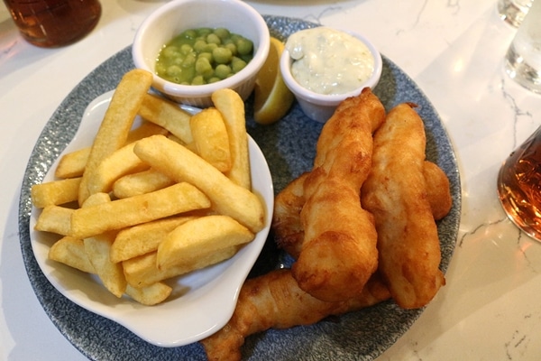 A plate of fish and chips