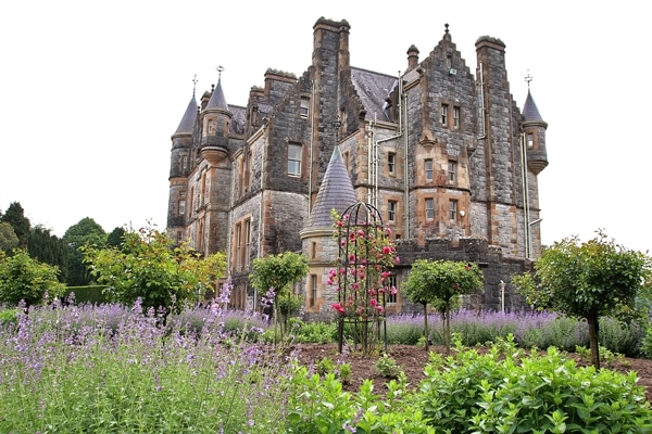 closeup of Blarney House with gardens in front