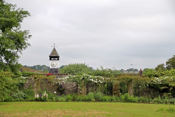 gardens and a clock tower