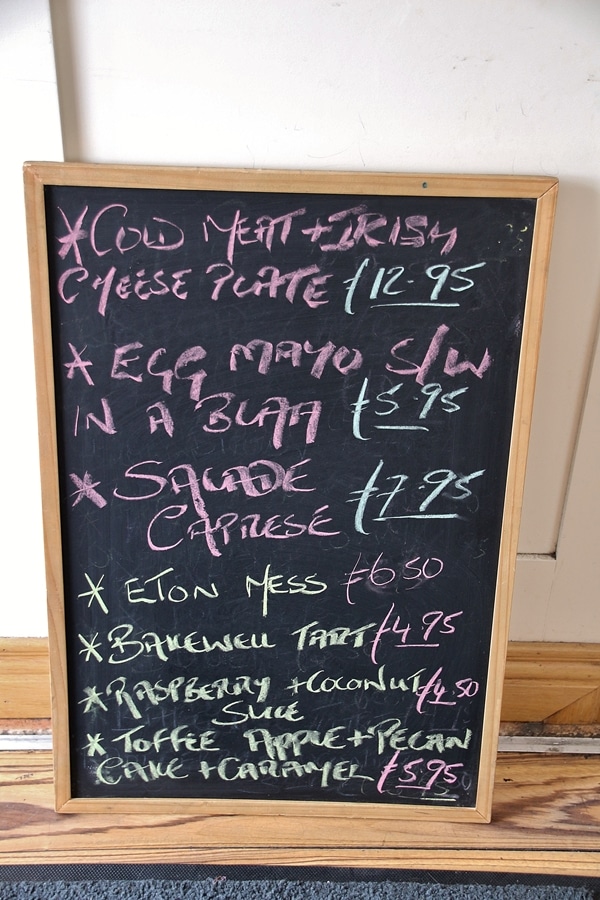 A blackboard menu