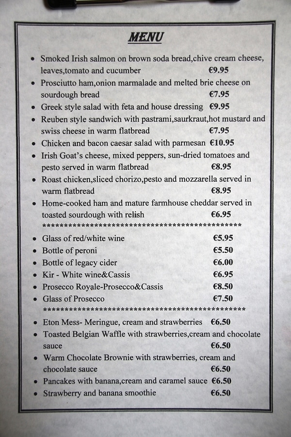 a restaurant menu