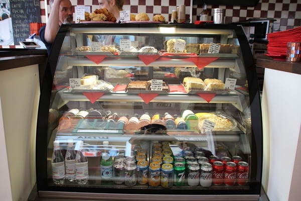 a glass display case in a restaurant