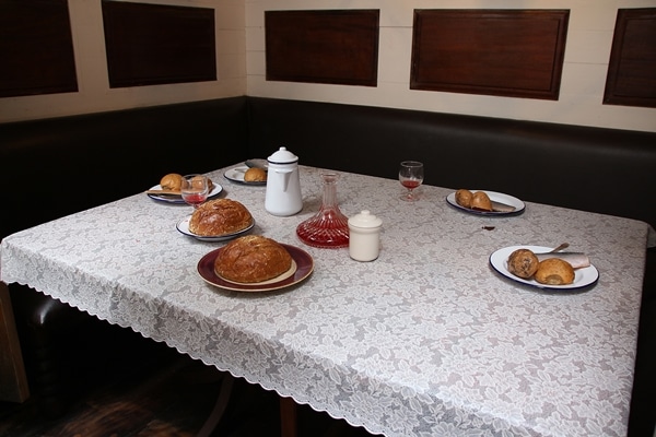 a table topped with fake food