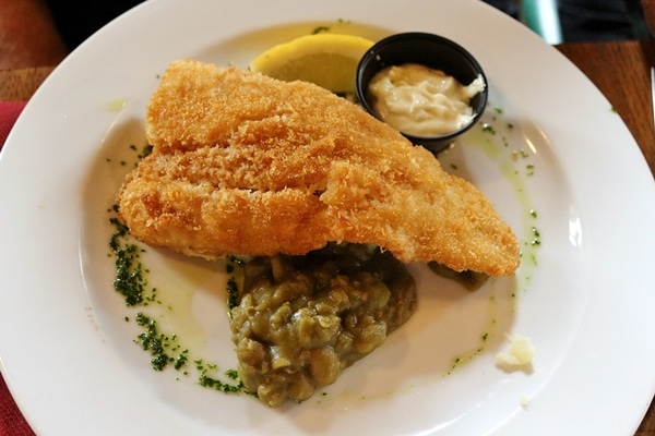 a piece of fried fish on a plate