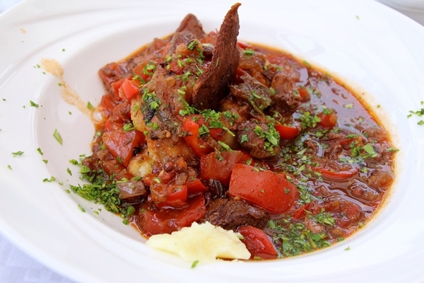 A plate of meat stew