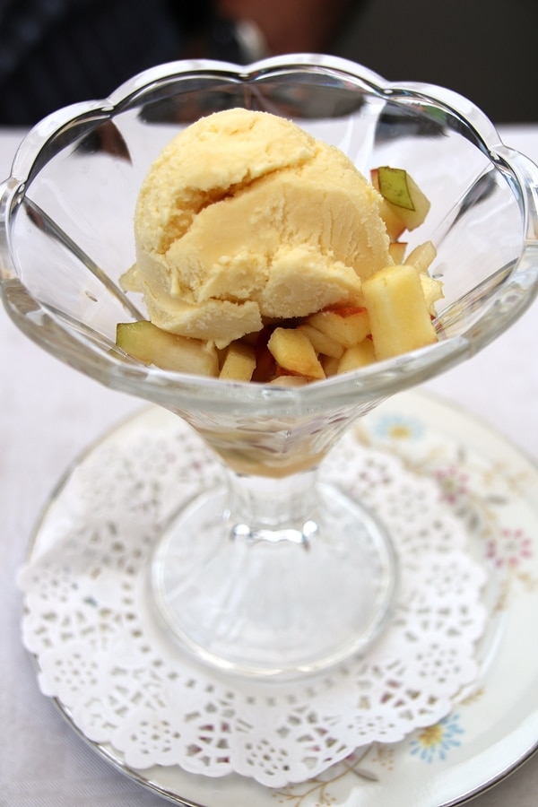 ice cream with fruit in a glass cup