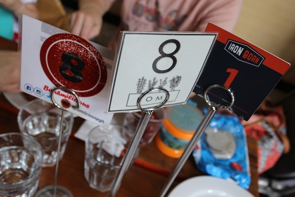 various numbered signs on a table