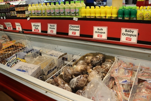 a display of seafood in a supermarket