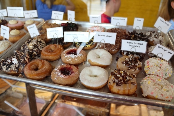 a display of tiny donuts