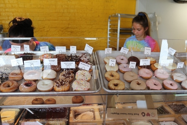 small donuts for sale in a shop