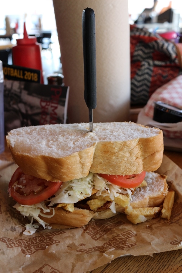 A sandwich stuffed with french fries