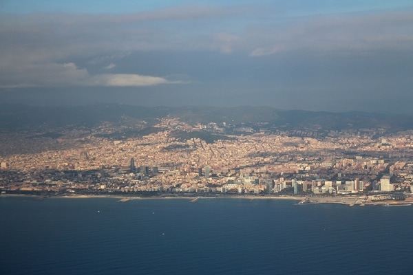 A view of Barcelona from an airplane window