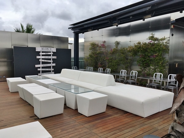 an outdoor lounge area