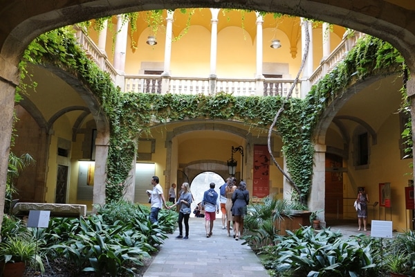 a courtyard filled with plants