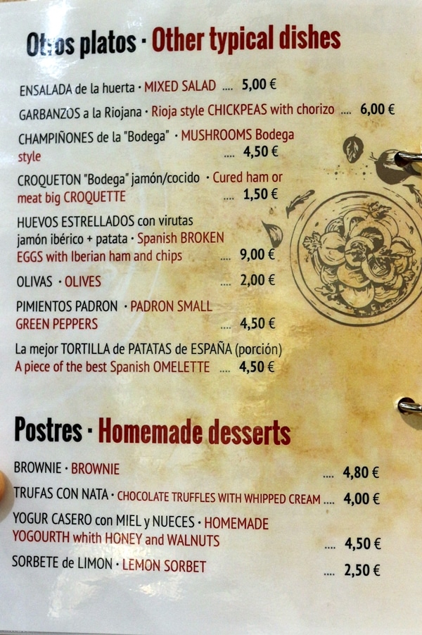 closeup of a restaurant menu