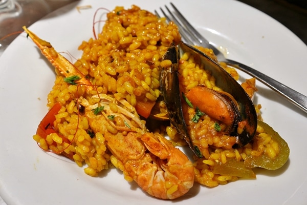 seafood paella on a plate