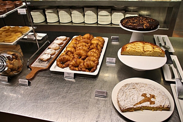 a variety of pastries at a buffet