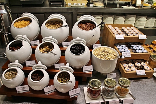 display of dried fruits and nuts on a buffet