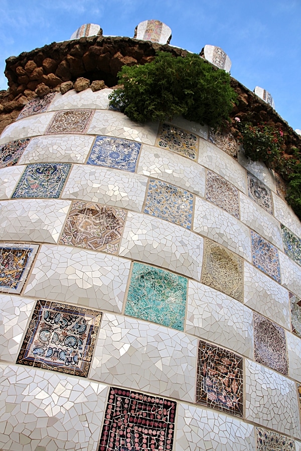 a mosaic covered wall