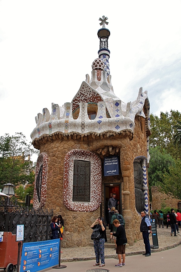 side view of a mosaic covered stone building