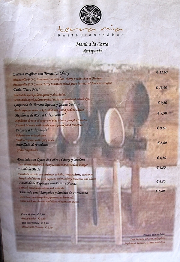 closeup of a restaurant menu