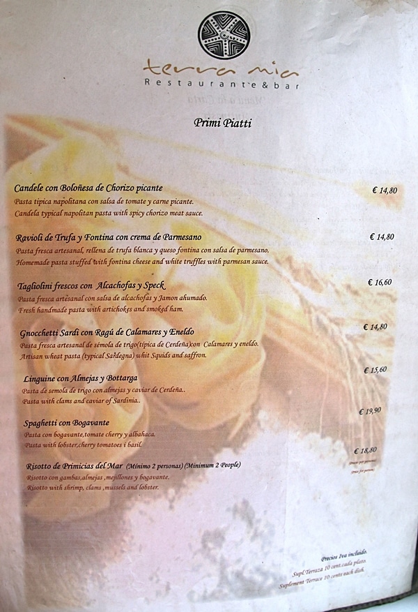 another page of a restaurant menu