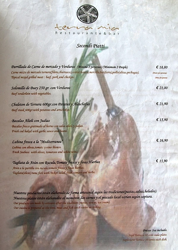 a restaurant menu