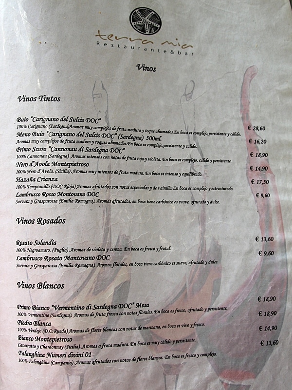 wine menu