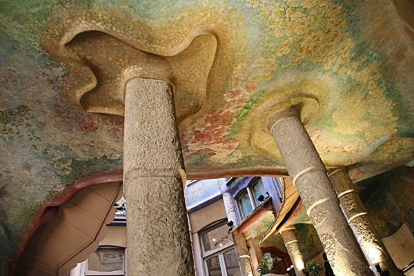 a painted ceiling with columns