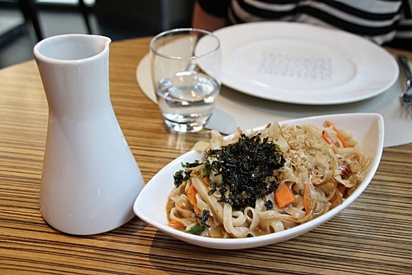 Asian style noodles in an oval dish