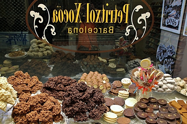 a store window display of various items made of chocolate