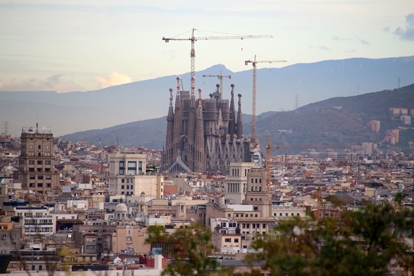 distant view of Sagrada Familia in Barcelona