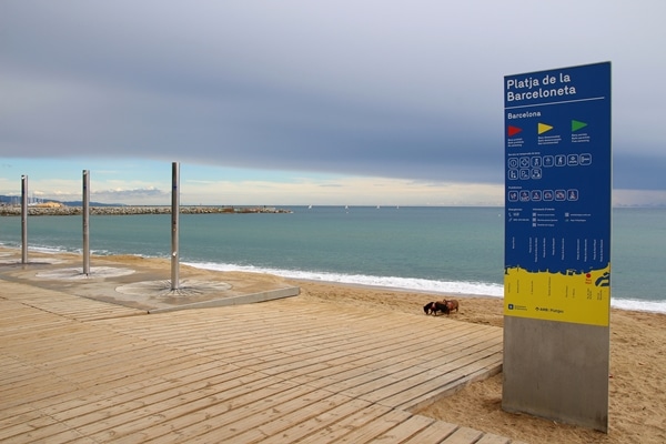 A sign on a beach